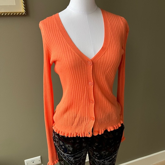Orange button down crepe cardigan - Picture 1 of 3